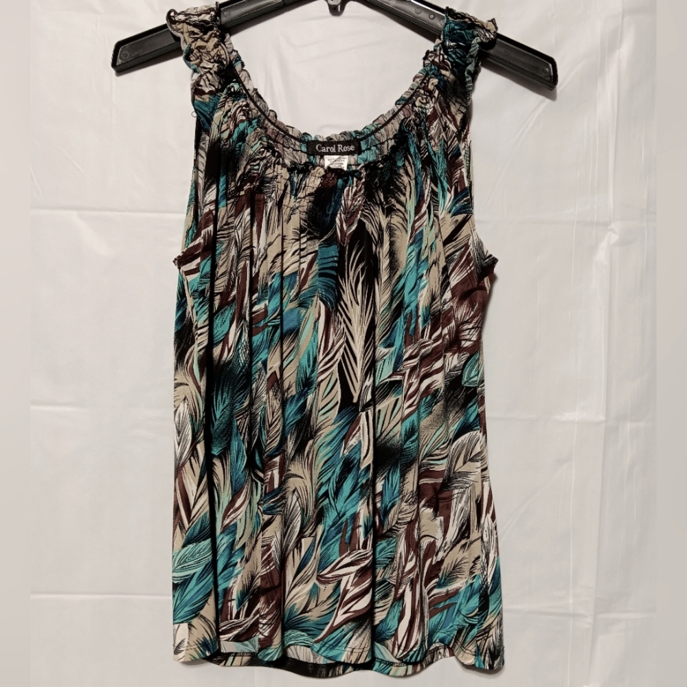 Carol Rose EUC Women's Sleeveless Blouse, Size Large, Turquoise & Brown